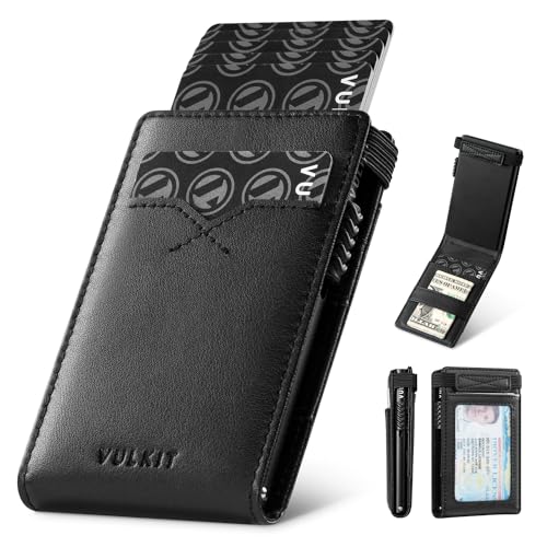 VULKIT Schlankes Kreditkartenetui RFID-blockierendes Pop-Up-Kartenetui Minimalistisches Schlankes Portemonnaie mit Ausweisfenster auf der Rückseite Bietet Platz für 8 Karten von VULKIT