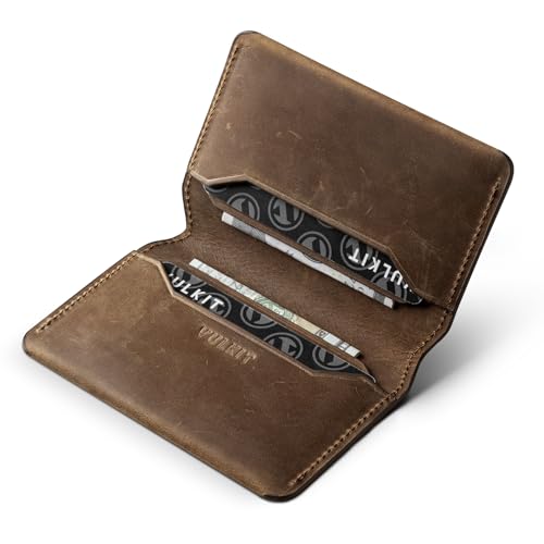 VULKIT Schlankes Minimalistisches Kartenetui RFID-blockierendes Crazy Horse Echtleder Kreditkartenetui Vordertaschen-Geldbörse mit Magnetverschluss von VULKIT
