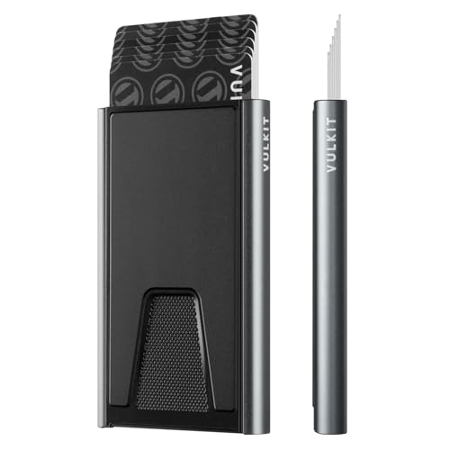 VULKIT Slim Aluminium Kreditkartenetui mit RFID Geschützt, Automatischer POP UP Karten Portemonnaie, Grau von VULKIT