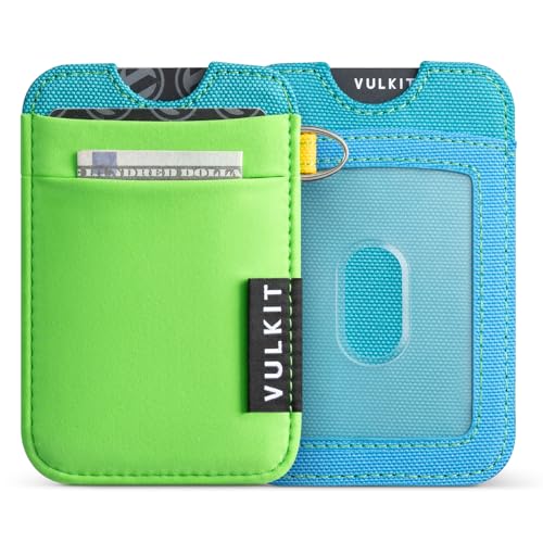 VULKIT Minimalistische Brieftasche Slim Kartenhalter mit RFID-Blockierung, elastische Tasche - Minimalistische 5+ Kartenhalter-Hülle, Schlüsselanhänger & Ausweisfach für Männer Frauen, Hellgrün, NO von VULKIT