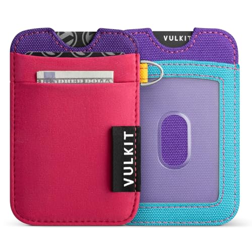 VULKIT Minimalistische Brieftasche Slim Kartenhalter mit RFID-Blockierung, elastische Tasche - Minimalistische 5+ Kartenhalter-Hülle, Schlüsselanhänger & Ausweisfach für Männer Frauen, beere, NO von VULKIT