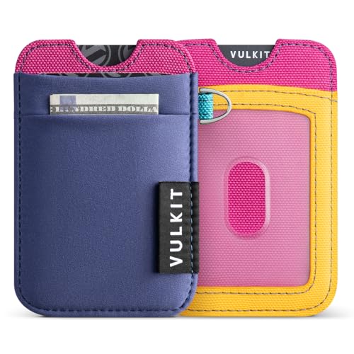 VULKIT Minimalistische Brieftasche Slim Kartenhalter mit RFID-Blockierung, elastische Tasche - Minimalistische 5+ Kartenhalter-Hülle, Schlüsselanhänger & Ausweisfach für Männer Frauen, navy, NO von VULKIT
