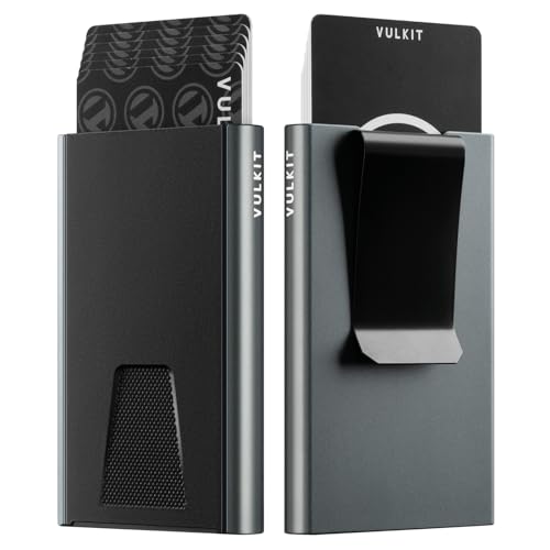 VULKIT Aluminium Kreditkartenhülle mit Geldklammer, Slim Smart Wallet Kartenetui Portemonnaie mit RFID Blocker, Grau von VULKIT