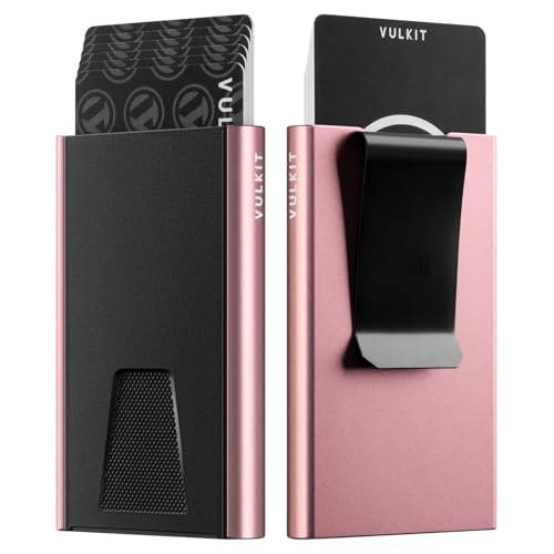 VULKIT Aluminium Kreditkartenhülle mit Geldklammer, Slim Smart Wallet Kartenetui Portemonnaie mit RFID Blocker, Rosa von VULKIT