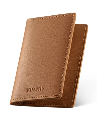 VULKIT Visitenkartenetui Echtes Leder Slim Visitenkartenhüllen für Herren Bifold Visitenkartenhalter um 20 Visitenkarten Aufbewahrung, Nappa Braun von VULKIT
