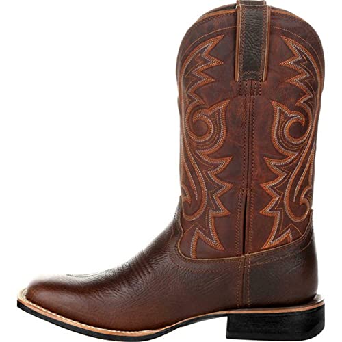 VULTRO Herren Westernstiefel Klassischer Bestickte Blockabsatz Cowboystiefel,Braun,47 EU von VULTRO