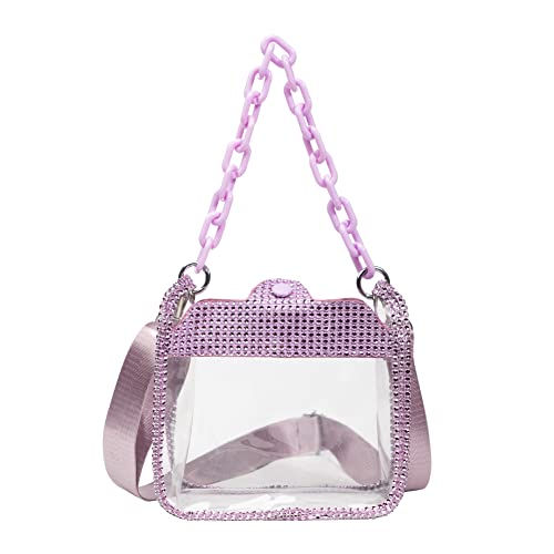 VULTRO Strass Schultertasche Transparent Dicke Kette Damen Handtaschen Mode Tragbar Elegant Persönlichkeit Einfach für Party, rose, 9.4x5.9x3.54in von VULTRO