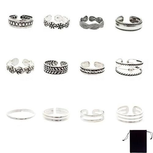 VURYAPI 12 Stück Vergoldete Ringe Set Edelstahl Ringe Damen Verstellbare Ringe Feder Ringe Schlangen Ring Siegelring Boho Chunky Ringe Silber Ringe Frauen von VURYAPI