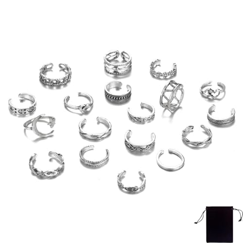 VURYAPI 18 Stück Vergoldete Ringe Set Edelstahl Ringe Damen Verstellbare Ringe Feder Ringe Schlangen Ring Siegelring Boho Chunky Ringe Silber Ringe Frauen von VURYAPI