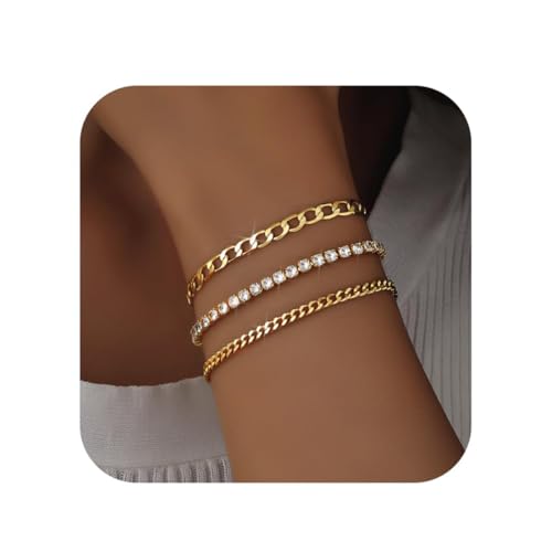 VURYAPI 3 Stück Goldarmband Damen Gold, Armband Damen Gold, Goldschmuck, Armbänder Armband Set Verstellbare Stapelbare Kettenarmband für Damen Mädchen(1) von VURYAPI