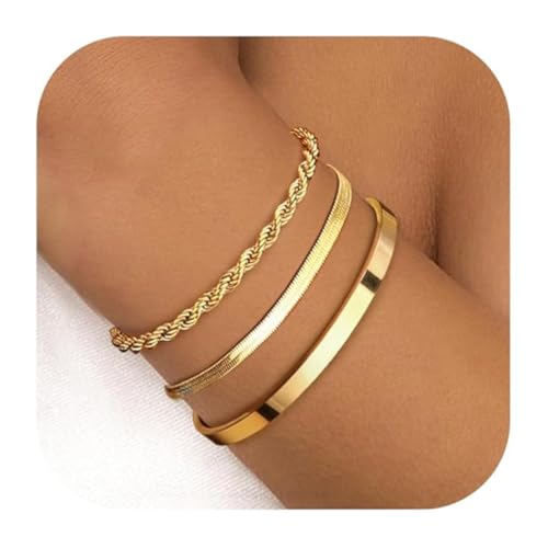 VURYAPI 3 Stück Goldarmband Damen Gold, Armband Damen Gold, Goldschmuck, Armbänder Armband Set Verstellbare Stapelbare Kettenarmband für Damen Mädchen(3) von VURYAPI
