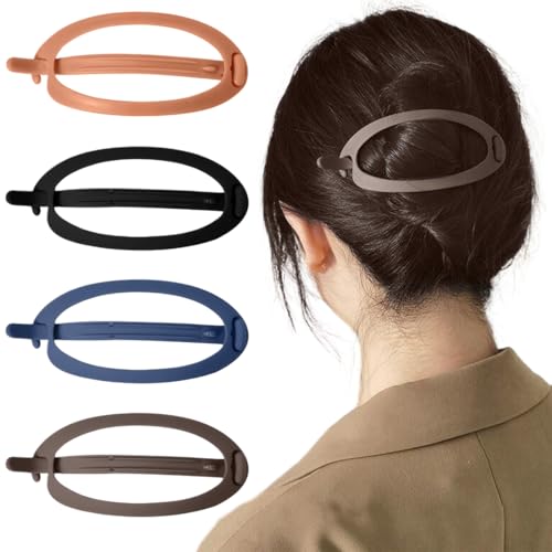VURYAPI 4 Stück Ellipse Haarspangen Damen Dünnes Haar Automatisch Groß Klassische Matt Haarspange Französische Hair Clip Set Für Frauen Mädchen Haarschmuck von VURYAPI