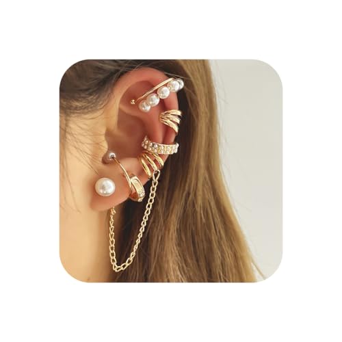 VURYAPI 7 Stück Ear Cuff für Damen Ohrmanschette Ohrringe Fake Ohrringe 14K Gold Earcuffs Fake Helix Knorpel Ohrringe Ohrklemme mit Geschenkbox von VURYAPI
