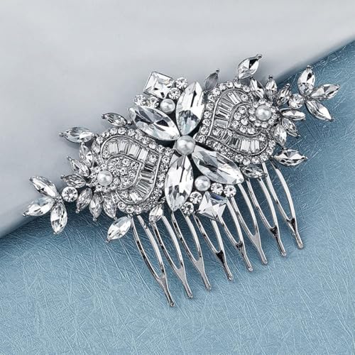 VURYAPI Blume Hochzeit Haarkamm Stirnband Retro-Stil Damen Haarkamm Dekoration Retro Gold Perlen Strass Metall Haarkamm mit Zahn Kristall Braut Perücke Haarspange von VURYAPI