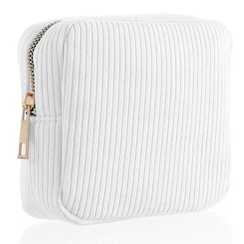 VURYAPI Kleine Kosmetiktasche Kleine Make up Tasche Kosmetiktaschen für Frauen Cord Schminktasche Reise Kosmetiktaschen mit Metall Reißverschluss Make up Tasche für Handtasche(weiß) von VURYAPI