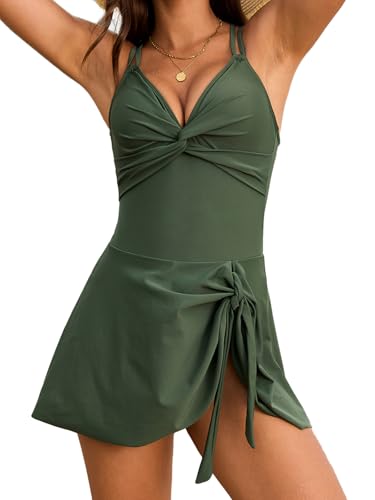 VUTRU Damen Badeanzugkleid Einteiliger Badeanzug V-Ausschnitt Verstellbar Bademode Swimsuit high Waist Schwimmanzug von VUTRU