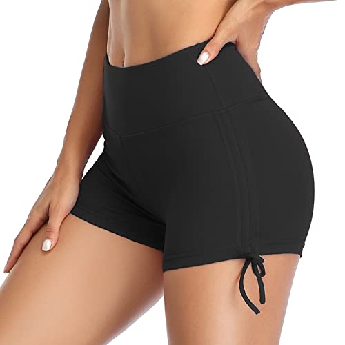 VUTRU Damen Badeshorts Kurze Hohe Taille Badehose Schnell Trocknend Schwimmhose Yogahose Yoga Leggings Schwarz M von VUTRU