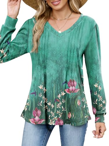VUTRU Damen Bluse Langarm Tshirts V-Ausschnitt Tunika Tops Elegant Falten Longsleeve Oberteile Damen von VUTRU