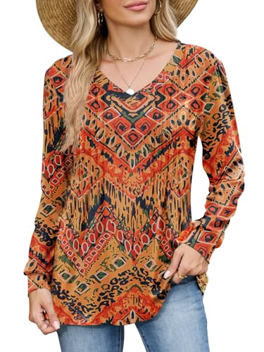 VUTRU Damen Bluse Langarm Tshirts V-Ausschnitt Tunika Tops Elegant Falten Longsleeve Oberteile Damen von VUTRU