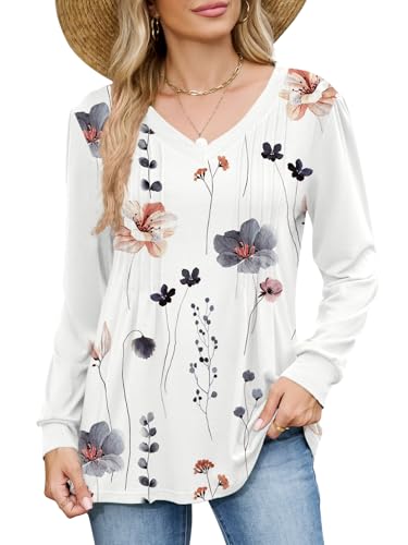 VUTRU Damen Bluse Langarm Tshirts V-Ausschnitt Tunika Tops Elegant Falten Longsleeve Oberteile Damen von VUTRU