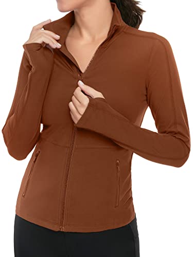 VUTRU Damen Laufjacke Hoher Kragen Leicht Sportjacke Langarm Yoga Shirt Fitness Jacke Atmungsaktive Trainingsjacke mit Daumenlöchern und durchgehendem Reißverschluss von VUTRU