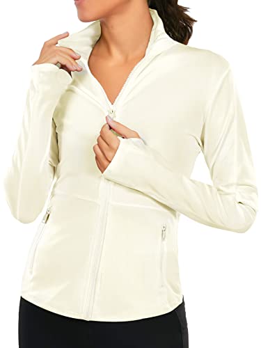 VUTRU Damen Laufjacke Hoher Kragen Leicht Sportjacke Langarm Yoga Shirt Fitness Jacke Atmungsaktive Trainingsjacke mit Daumenlöchern und durchgehendem Reißverschluss von VUTRU