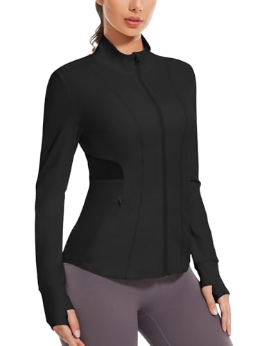 VUTRU Damen Laufjacke Sportjacke Langarm Running-Jacken für Damen Atmungsaktive Trainingsjacke mit Daumenloch Schwarz XXL von VUTRU