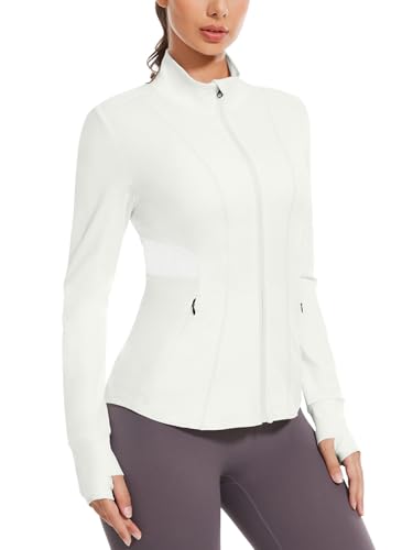 VUTRU Damen Laufjacke Sportjacke Langarm Running-Jacken für Damen Atmungsaktive Trainingsjacke mit Daumenloch Weiß L von VUTRU