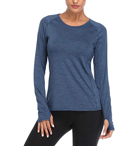 VUTRU Damen Laufshirt Langarm Sportshirt Schnell Trocken Fitness Yoga Top mit Daumenloch Blau XL von VUTRU