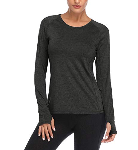 VUTRU Damen Laufshirt Langarm Sportshirt Schnell Trocken Fitness Yoga Top mit Daumenloch Dunkelgrau S von VUTRU