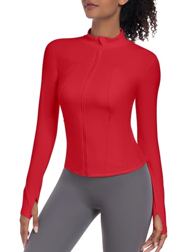 VUTRU Damen Leichte Laufjacke - Stilvolle Sportbekleidung für Damen, Atmungsaktive Sportjacke Mit Daumenlöchern und Reißverschlusstaschen Rot S von VUTRU
