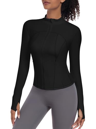 VUTRU Damen Leichte Laufjacke - Stilvolle Sportbekleidung für Damen, Atmungsaktive Sportjacke Mit Daumenlöchern und Reißverschlusstaschen Schwarz L von VUTRU