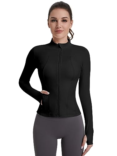 VUTRU Damen Leichte Laufjacke - Stilvolle Sportbekleidung für Damen, Atmungsaktive Sportjacke Mit Daumenlöchern und Reißverschlusstaschen Schwarz N M von VUTRU