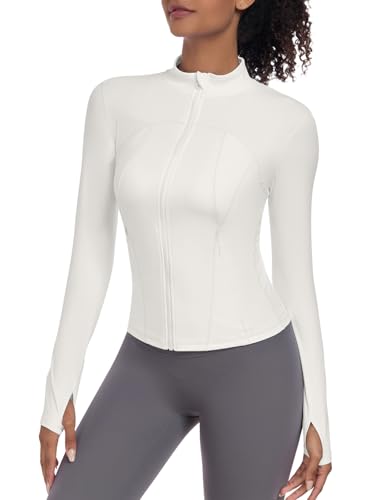 VUTRU Damen Leichte Laufjacke - Stilvolle Sportbekleidung für Damen, Atmungsaktive Sportjacke Mit Daumenlöchern und Reißverschlusstaschen Weiß XXL von VUTRU