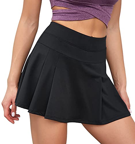 VUTRU Damen Tennisröcke Hohe Taille Tennis Skort mit Taschen Laufröcke Sport Golfrock mit Innenhose Schwarz L von VUTRU