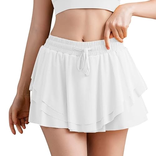 VUTRU Damen Tennisröcke Hohe Taille Tennis Skort mit Taschen Laufröcke Sport Golfrock mit Innenhose aa weiß xxl von VUTRU