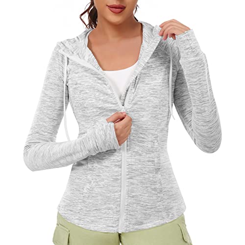 VUTRU Damen Winter Sportjacke mit Kapuze - Funktionale Laufjacke für stilbewusste Frauen, wärmende Sportbekleidung mit Daumenlöchern und praktischen Reißverschlusstaschen Grau XL von VUTRU