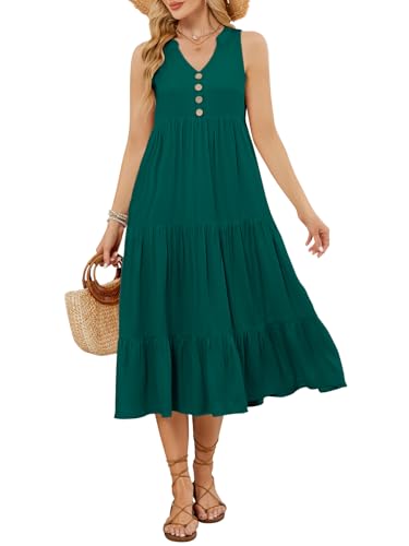 VUTRU Maxikleider Damen Sommer Sommerkleid Damen Lang Ärmellos mit Taschen Hohe Taille Dress for Women von VUTRU