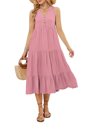 VUTRU Maxikleider Damen Sommer Sommerkleid Damen Lang Ärmellos mit Taschen Hohe Taille Dress for Women von VUTRU