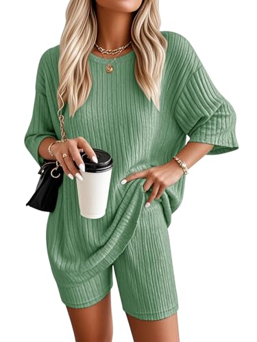 VUTRU Damen Tracksuit Kurzarm Baumwolle Kurzarm und Damen Rundhals Oberteil Shorts Sommer Zweiteiler Sommer Outfit Jogger Trainingsanzug Set von VUTRU