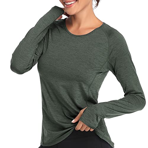 VUTRU Schnelltrocknendes Langarmshirt für Damen – feuchtigkeitsableitendes Sportoberteil mit UPF 50+ Sonnenschutz und Daumenloch für Outdoor-Aktivitäten Hellgrün XXXL von VUTRU