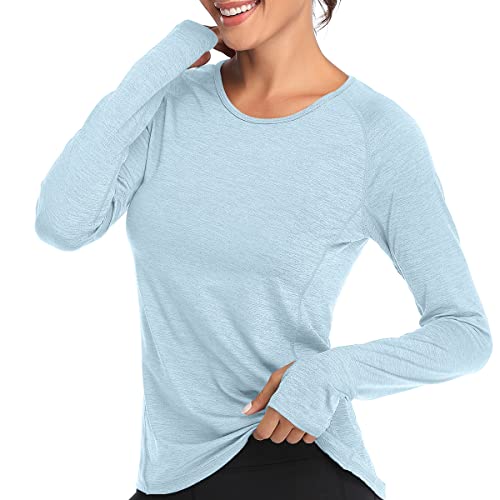 VUTRU Schnelltrocknendes Langarmshirt für Damen – feuchtigkeitsableitendes Sportoberteil mit UPF 50+ Sonnenschutz und Daumenloch für Outdoor-Aktivitäten Himmelblau XL von VUTRU