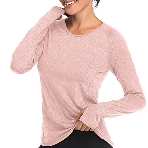 VUTRU Schnelltrocknendes Langarmshirt für Damen – feuchtigkeitsableitendes Sportoberteil mit UPF 50+ Sonnenschutz und Daumenloch für Outdoor-Aktivitäten Rosa S von VUTRU