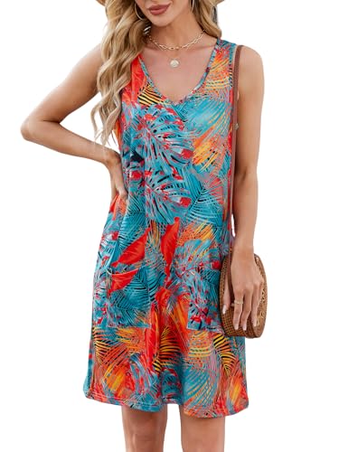 VUTRU Sommerkleid Damen Ärmellose V-Ausschnitt mit Taschen Dresses for Women Damen Kleid Freizeitkleider von VUTRU