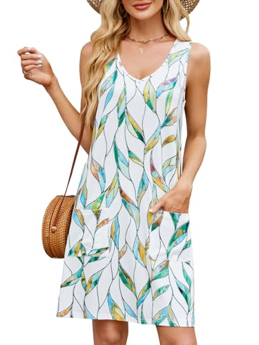 VUTRU Sommerkleid Damen Ärmellose V-Ausschnitt mit Taschen Dresses for Women Damen Kleid Freizeitkleider von VUTRU
