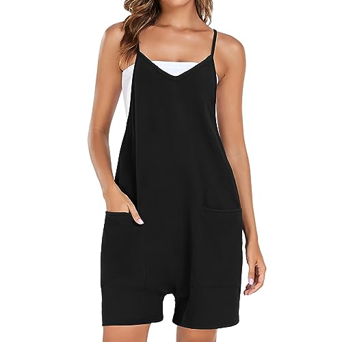 VUTRU Stylische Loose Fit Overalls - Trendige Damen Sommer Jumpsuits mit Spaghetti Strap, Pockets und vielseitigem, praktischem Design Schwarz XL von VUTRU