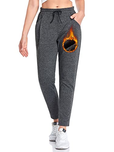 VUTRU Thermo Jogginghose Damen Warm Sweathose Trainingshose Sporthose mit Taschen Winter Yogahose Knöchellänge Dunkelgrau L von VUTRU