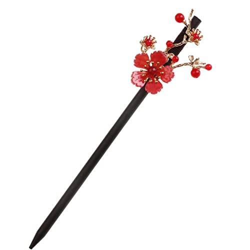 Haarstäbchen aus Holz for Dutts, rote Blume, dekorative Haarstäbchen, handgefertigt, elegante Haarnadeln, chinesische klassische Holzstäbchen for Frauen H von VUcica