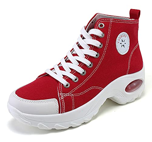 VV87 Lässige Damen-Sneaker aus Segeltuch, luftgepolstert, hohe Oberseite, dicke Sohle, Jogging, Walkingschuhe, Rot/Ausflug, einfarbig (Getaway Solids), 37.5 EU von VV87