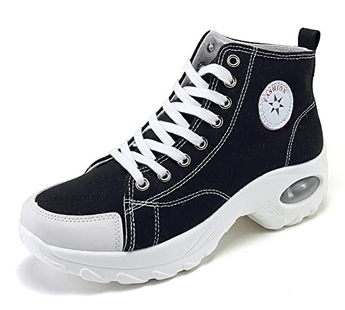 VV87 Lässige Damen-Sneaker aus Segeltuch, luftgepolstert, hohe Oberseite, dicke Sohle, Jogging, Walkingschuhe, Schwarz, 39 EU VV87 Lässige Damen-Sneaker aus Segeltuch, luftgepolstert, hohe Oberseite, dicke Sohle, Jogging, Walkingschuhe, Schwarz, 39 EU von VV87